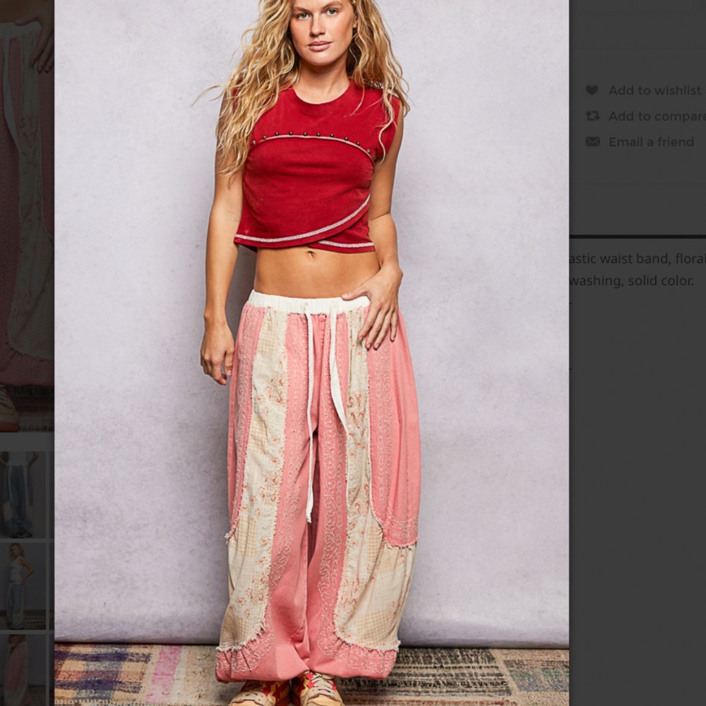 POL Pink and Cream Patchwork Jogger Pants - Picture 4 of 6